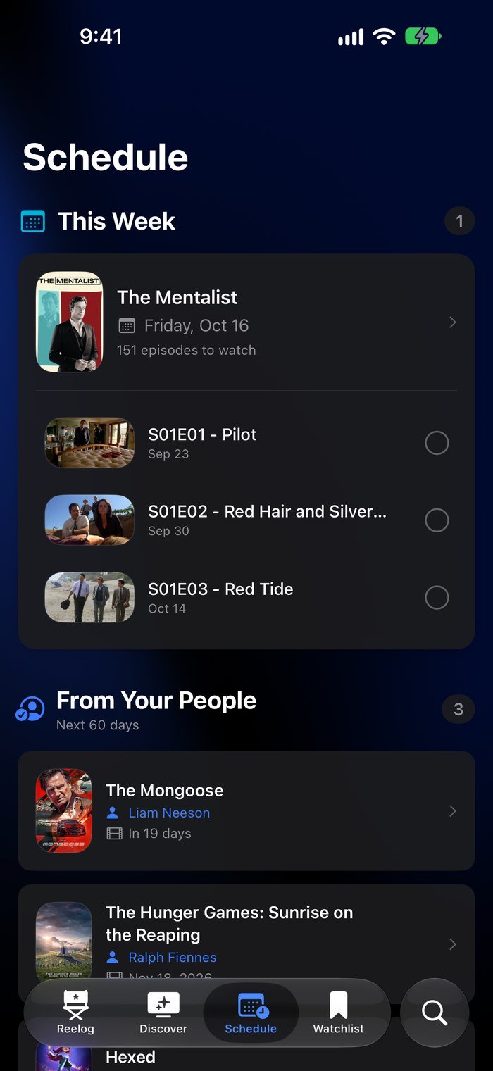 The Reelog schedule, week by week